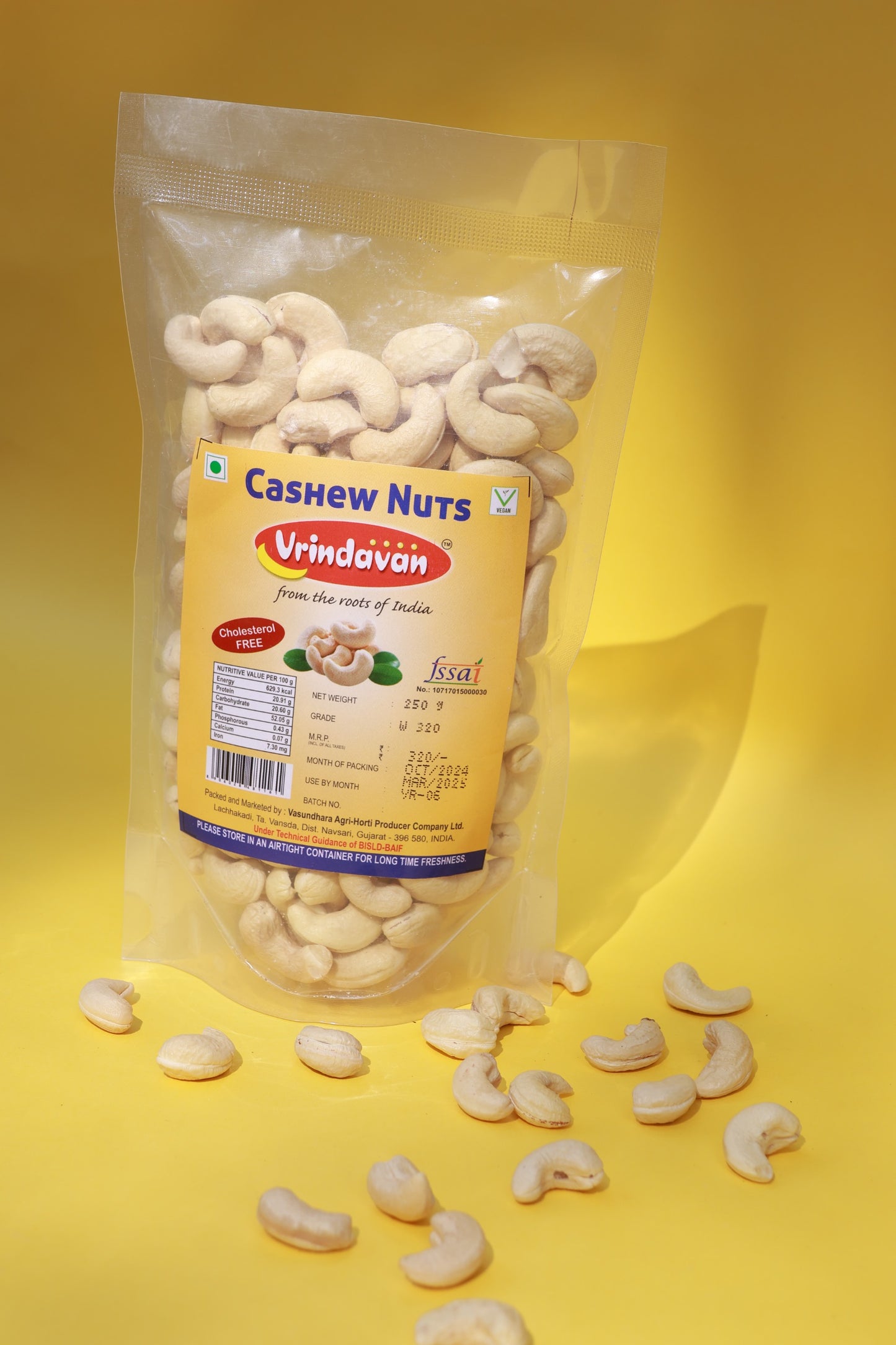 Vrindavan's W400 Cashew nuts — whole cashews in a value grade, farm-sourced, protein-rich