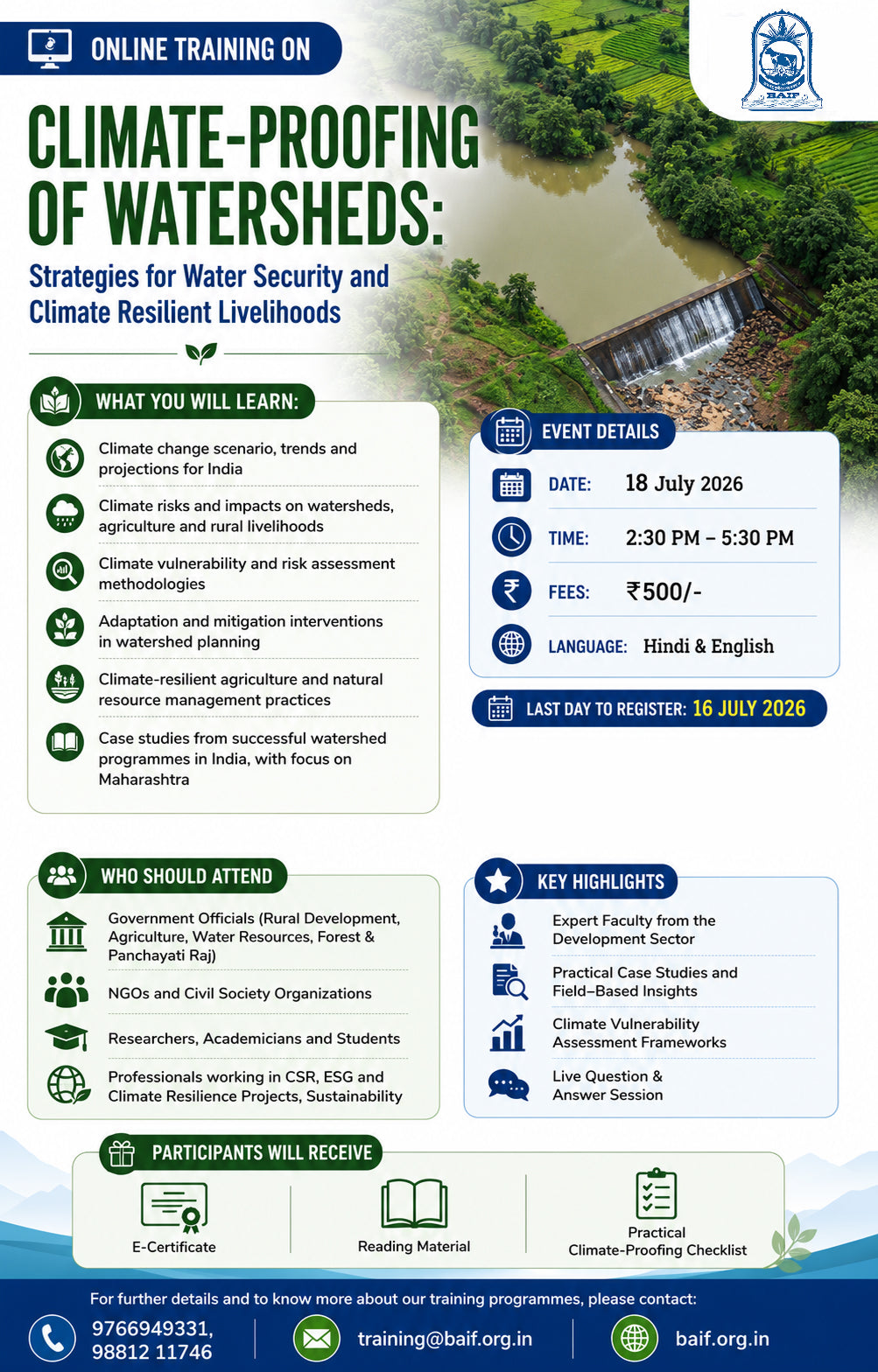 Climate-Proofing of Watersheds : Strategies for Water Security and Climate Resilient Livelihoods