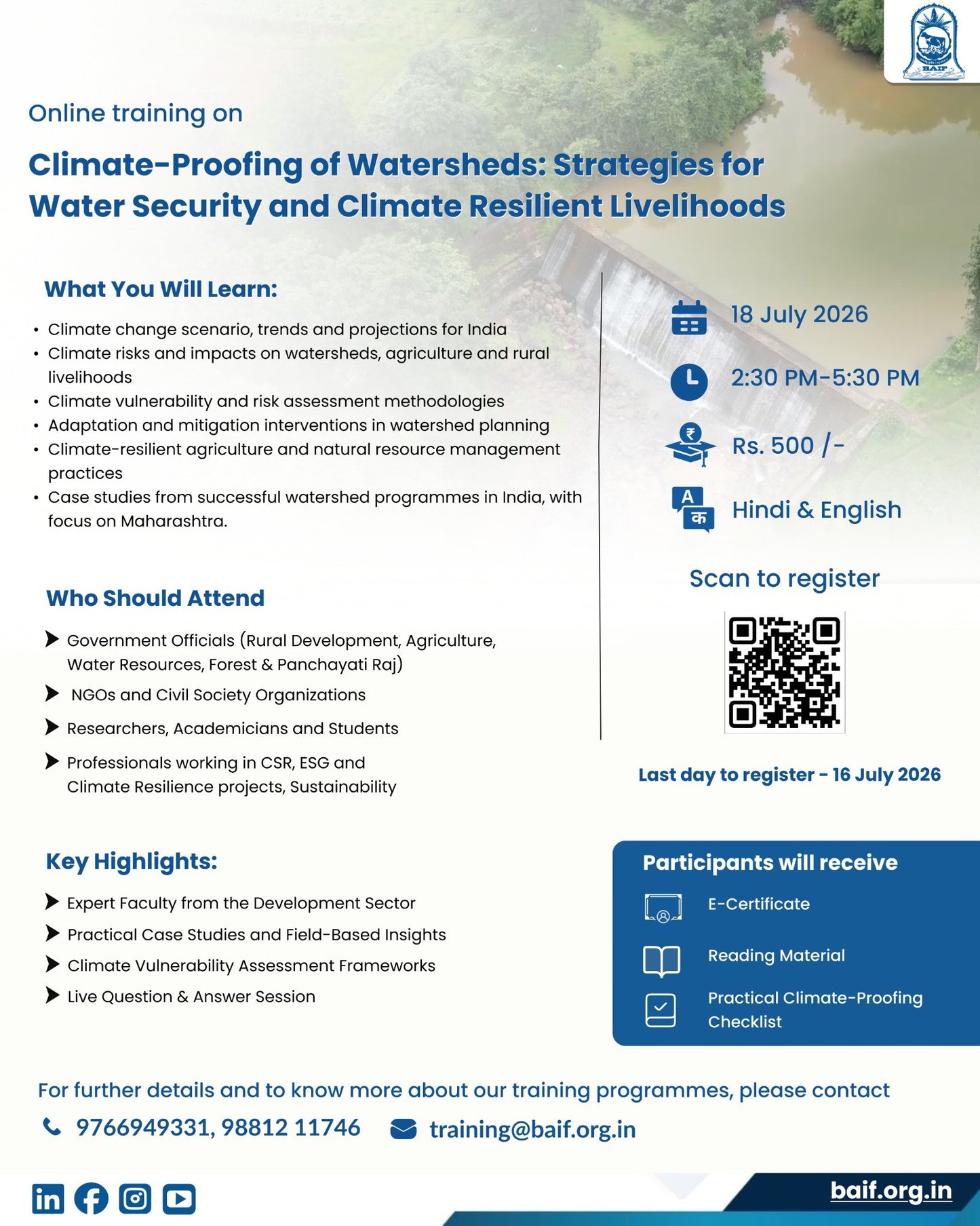 Climate-Proofing of Watersheds : Strategies for Water Security and Climate Resilient Livelihoods